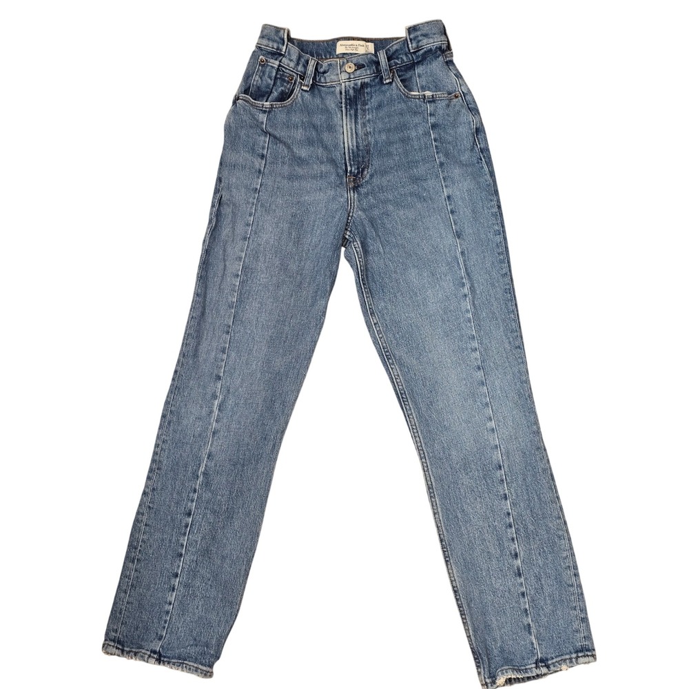 Abercrombie & Fitch 90s Straight Ultra High Rise Jeans Blue Front Seam 27 Short‎